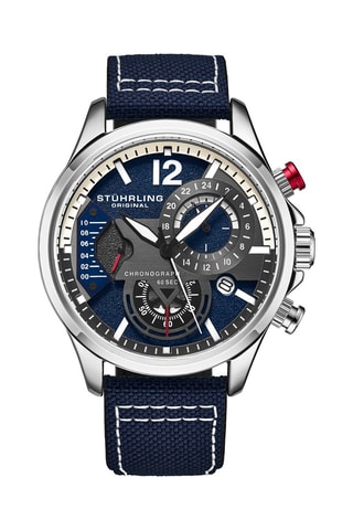 Montre à quartz en cuir et tissu Cordura - Chronographe - Bleu