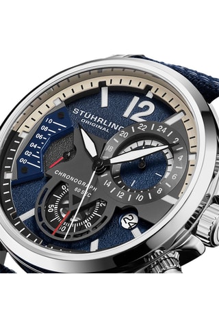 Montre à quartz en cuir et tissu Cordura - Chronographe - Bleu
