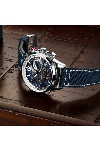 Montre à quartz en cuir et tissu Cordura - Chronographe - Bleu