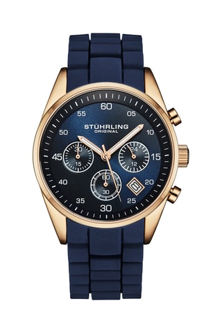 Montre à quartz en caoutchouc Tempo - Chronographe et tachymètre - Bleu et doré