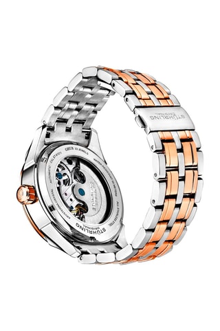 Montre automatique en acier Legacy Stührling - Fonction GMT et indicateurs des phases de la lune - Argenté et doré rose