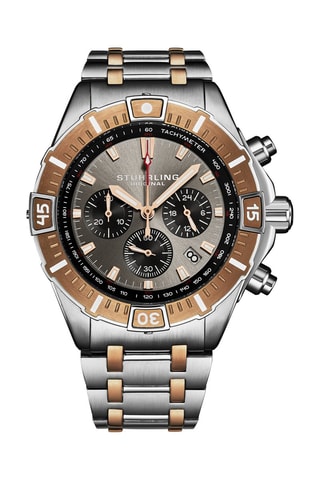 Montre à quartz en acier - Tachymètre et chronographe - Argenté et doré rose