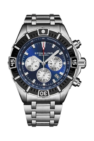 Montre à quartz en acier - Tachymètre et chronographe - Argenté et bleu