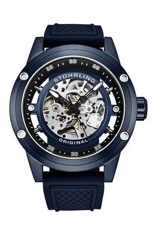 Montre automatique en caoutchouc - Bleu marine et argenté