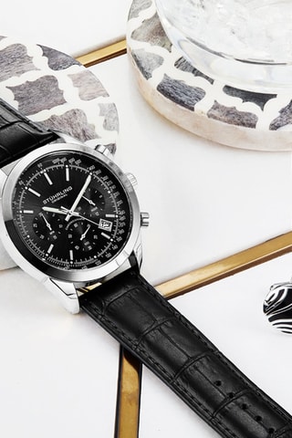Montre à quartz en cuir Monaco - Chronographe - Noir et argenté