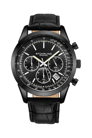 Montre à quartz en cuir Monaco - Tachymètre et chronographe - Noir