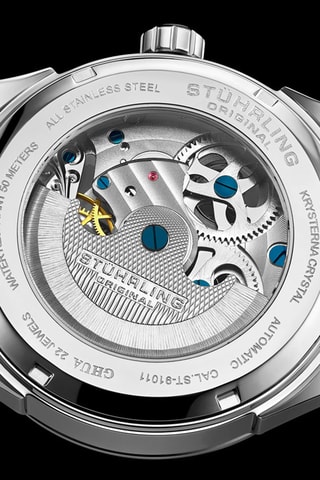 Montre automatique en cuir Legacy - Fonction GMT et indicateurs des phases de la lune - Bleu marine et argenté