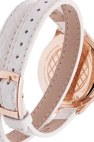 Montre à quartz en cuir   Blanc et doré rose