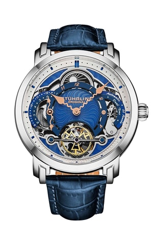Montre automatique en cuir Argenté et bleu