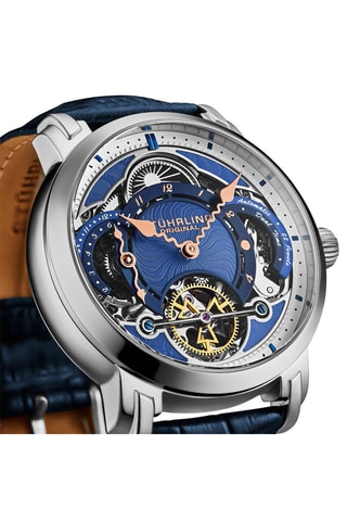 Montre automatique en cuir Argenté et bleu