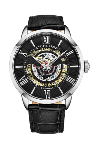 Montre automatique en cuir Legacy - Noir et argenté