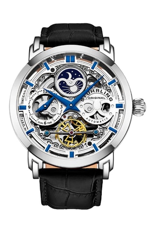 Montre automatique en cuir Legacy - Fonction GMT - Noir et argenté