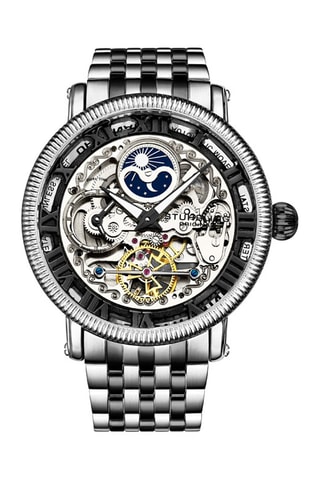 Montre automatique en acier Legacy - Compteur phases de la lune et fonction GMT - Argenté et anthracite