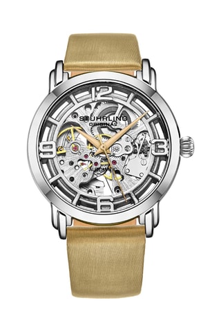 Montre automatique en cuir Hong Kong - Beige et argenté