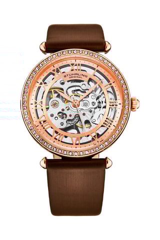 Montre automatique en cuir et dorée à l'or fin rose