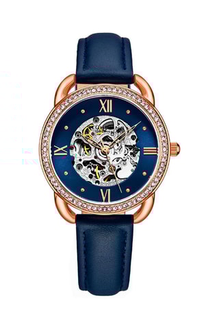 Montre automatique en cuir Legacy - Bleu marine et doré rose