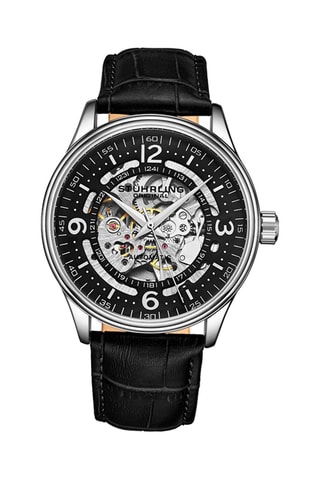 Montre automatique en cuir Legacy - Noir et argenté