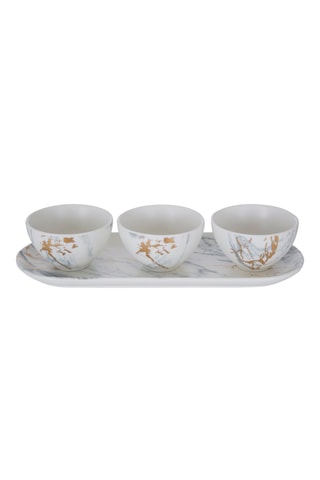 3 tigelas com tabuleiro de porcelana Marble Luxe 