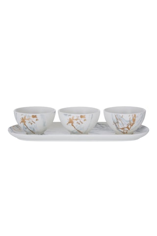 3 tigelas com tabuleiro de porcelana Marble Luxe 