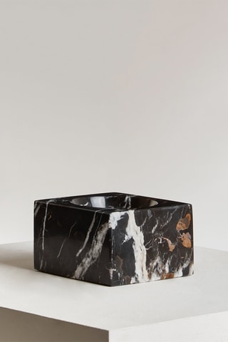Tigela em mármore Salmo - 15 x 9,5 x 15 cm - Preto e branco