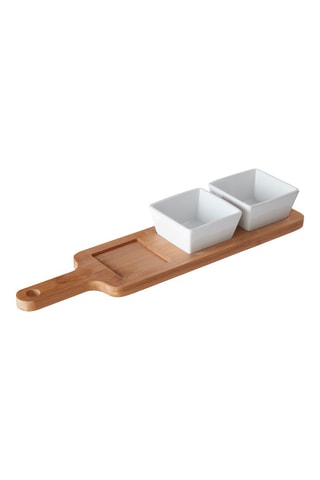 3 tigelas de apresentação em porcelana com tabuleiro em bambu Soirée - 40 x 10 x 7cm