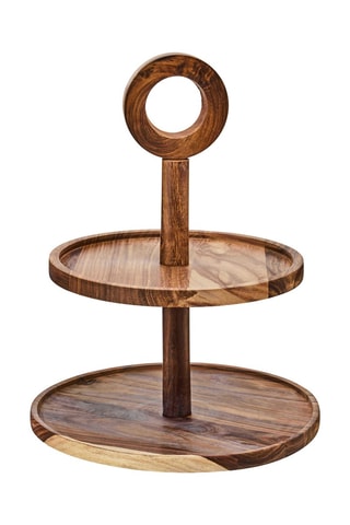 Expositor com dois andares em madeira de sheesham Kora - 35 x 42 x 35 cm