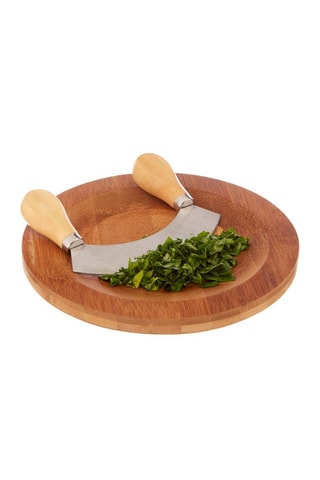 Picador de aço inoxidável e tábua de bambu - 20 cm