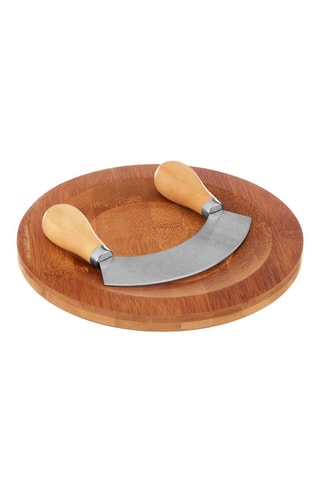 Picador de aço inoxidável e tábua de bambu - 20 cm