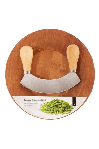Picador de aço inoxidável e tábua de bambu - 20 cm