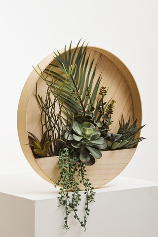 Prateleira de parede e plantas em madeira Fiori - 40 x 40 x 5 cm - Natural e verde