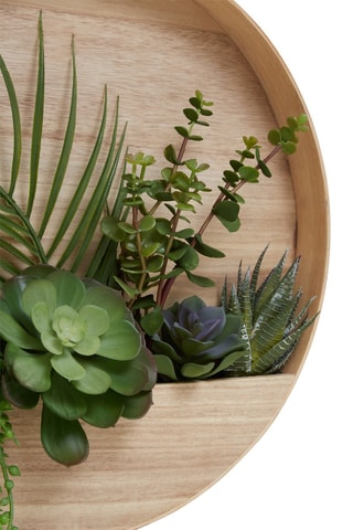 Prateleira de parede e plantas em madeira Fiori - 40 x 40 x 5 cm - Natural e verde