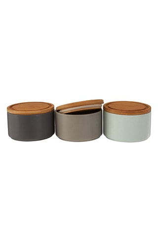 3 frascos de conservação com tampa em bambu - 12 x 8 cm