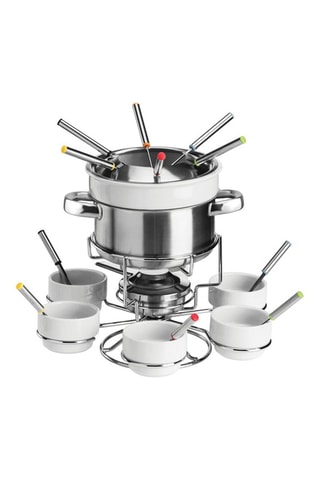 Conjunto fondue em aço inoxidável e porcelana - 19 peças