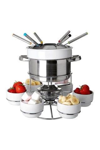Conjunto fondue em aço inoxidável e porcelana - 19 peças