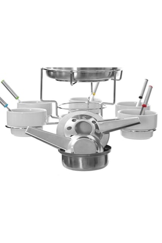 Conjunto fondue em aço inoxidável e porcelana - 19 peças