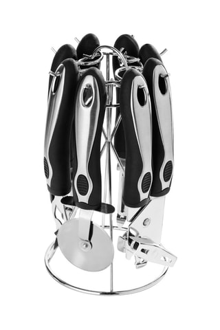 Conjunto de utensílios em aço inoxidável com suporte - 6 peças