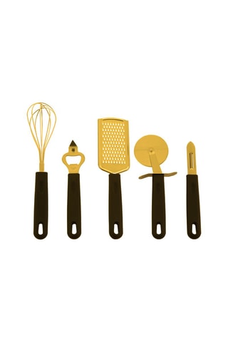 5 utensílios de cozinha em aço inoxidável Preto e dourado
