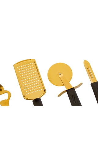 5 utensílios de cozinha em aço inoxidável Preto e dourado