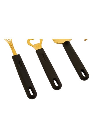 5 utensílios de cozinha em aço inoxidável Preto e dourado