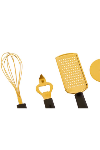 5 utensílios de cozinha em aço inoxidável Preto e dourado