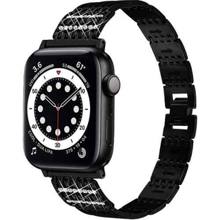Horlogeband Apple Watch 38/40 & 41 mm - Zwart Roestvrij Staal en Strass