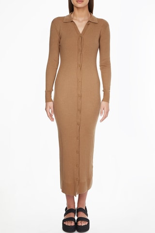 Robe fourreau en laine Camel