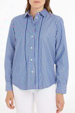 Chemisier en coton biologique Bleu clair et blanc