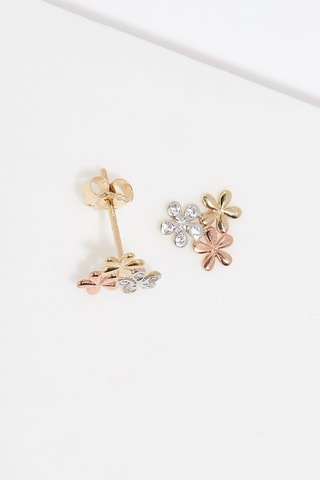 Puces Minis Fleurs   Or blanc, or jaune et or rose
