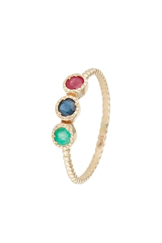 Bague Trio Précieux - Or jaune, rubis, saphir et émeraude