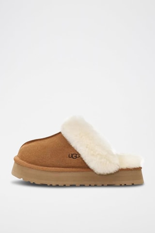 Pantoufles fourrées plateformes en nubuck Disquette - Camel