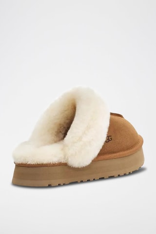 Pantoufles fourrées plateformes en nubuck Disquette - Camel