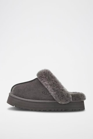 Pantoufles fourrées plateformes en nubuck Disquette - Gris