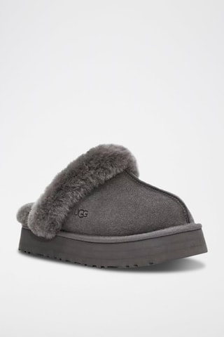 Pantoufles fourrées plateformes en nubuck Disquette - Gris