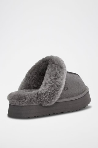 Pantoufles fourrées plateformes en nubuck Disquette - Gris